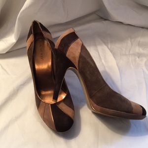 Brown Suede Colour Block Heels